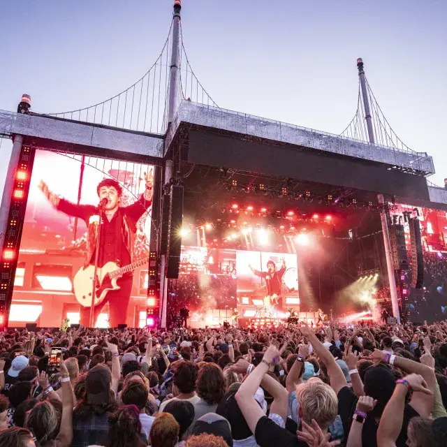 Image of Green Day own big screen performing at Outsidelands Festival